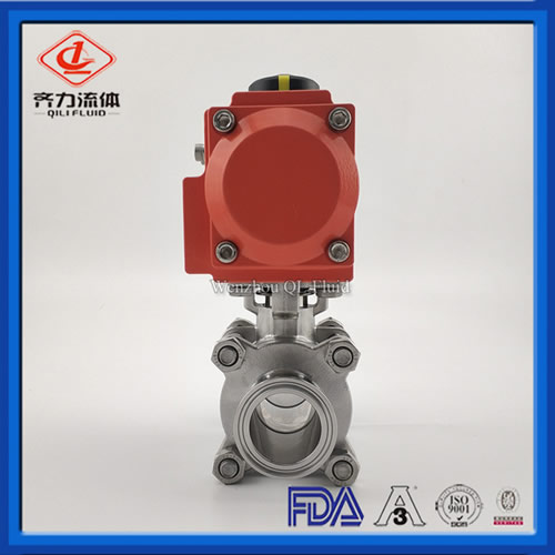 China Sanitray Tri Clamp Connection 3Piece Pneumatic Ball Valve PTFE Seal, 2 way pneumatic