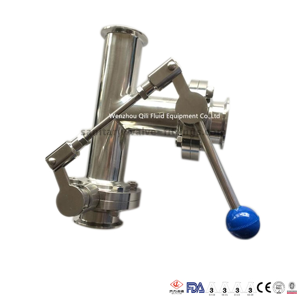 Sanitary Stainless Steel Three Way Thread Clamp Weld Butterfly Valve with One Pulling Handle