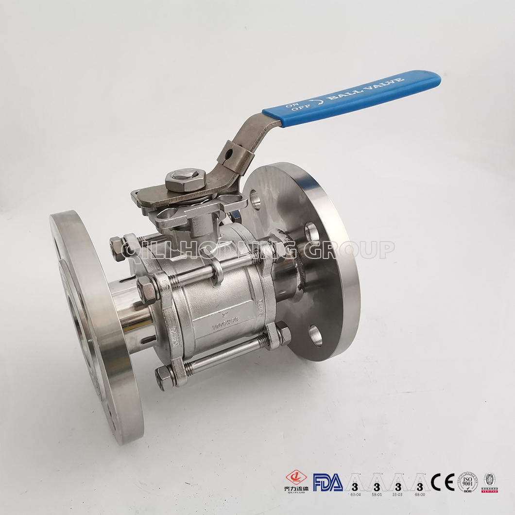 hygienic 3 PCS Stainless Steel hygienic encapsulated Ball Valve Full Port, Flange End ISO5211-Direct Mount Pad