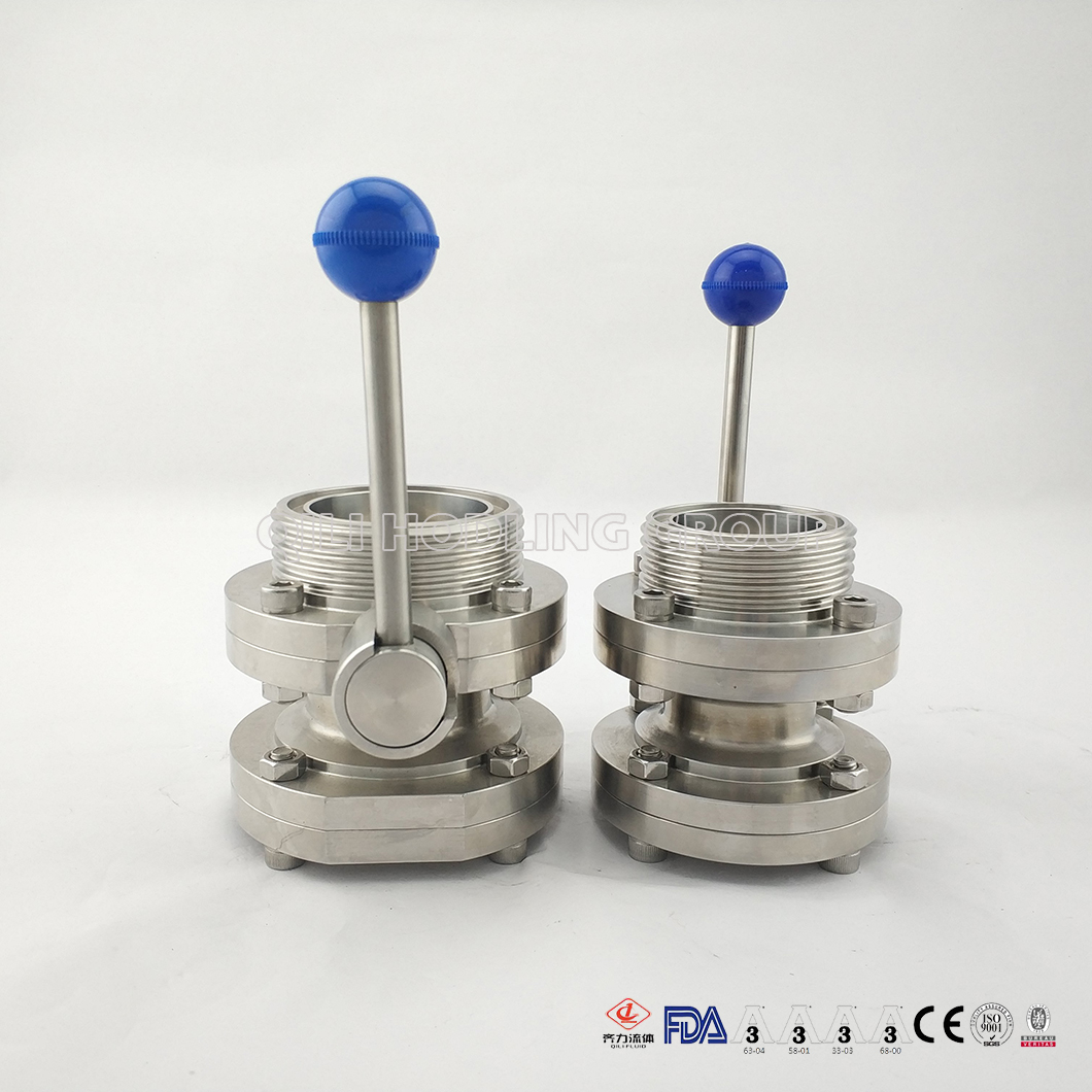 Sanitary Butterfly Valves Thread Sight Glass End With Manual Handle