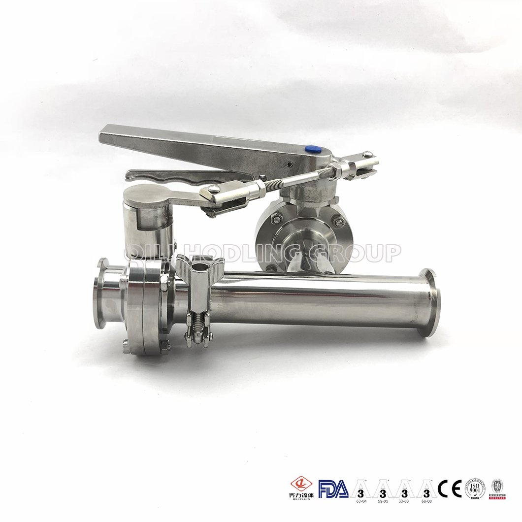 SS304/304L/316/316L Sanitary Butterfly Valves with Handle Connect Tee Butterfly Valve Three-Way Combination