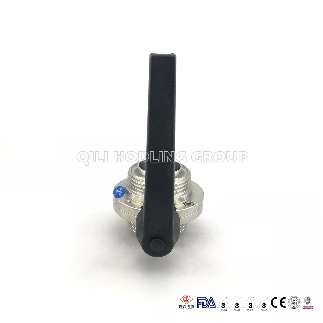 Sanitary food grade SS304 SS316L SMS/DIN/3A/RJT standard threaded/male butterfly valve