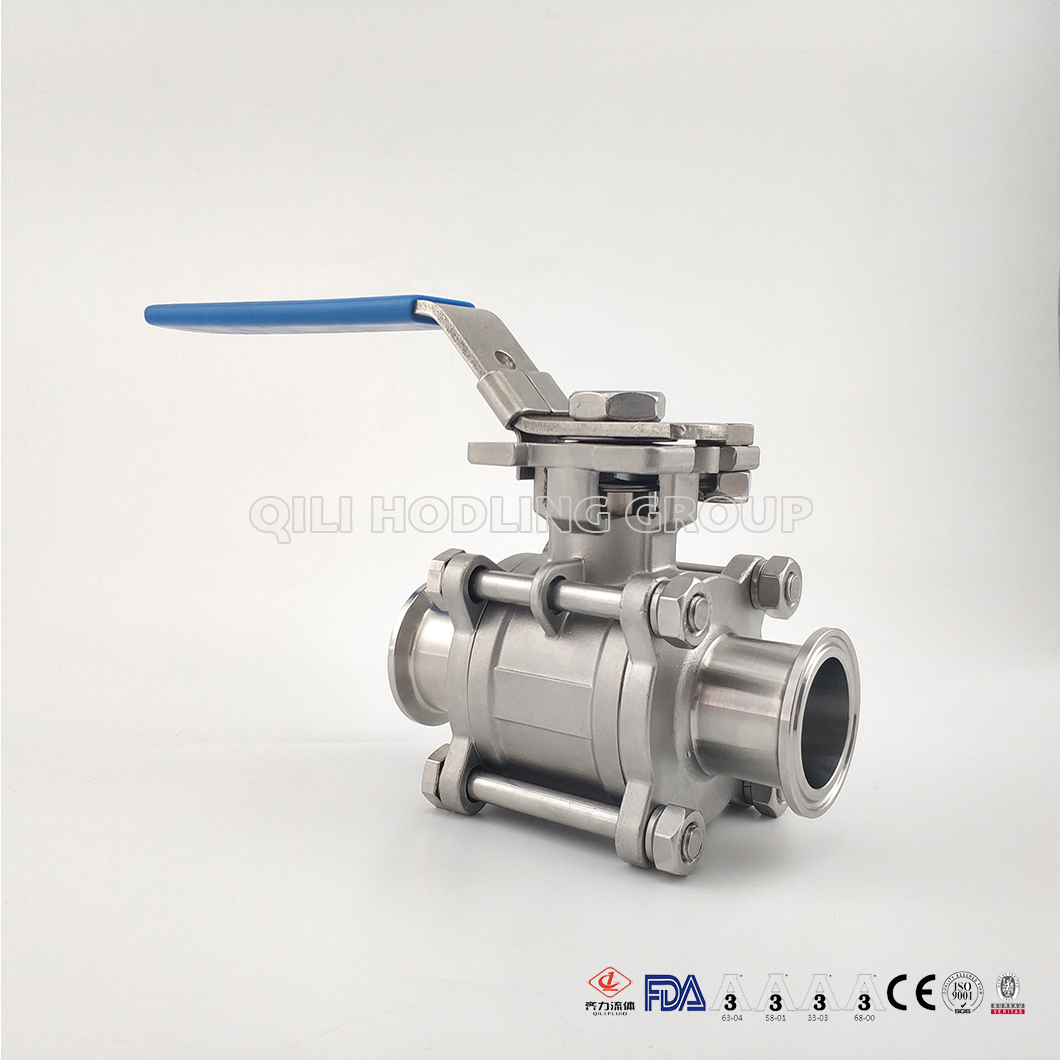 Sanitary Stainless Steel encapsulated  3-PCS Ball Valve With Clamp Ends, Manual Type