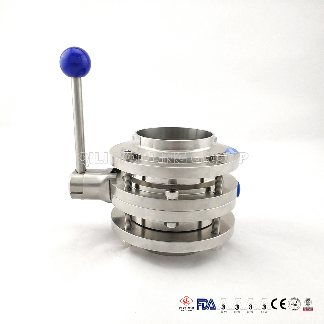 Sanitary Stainless Steel 3 Pieces Butterfly Valve