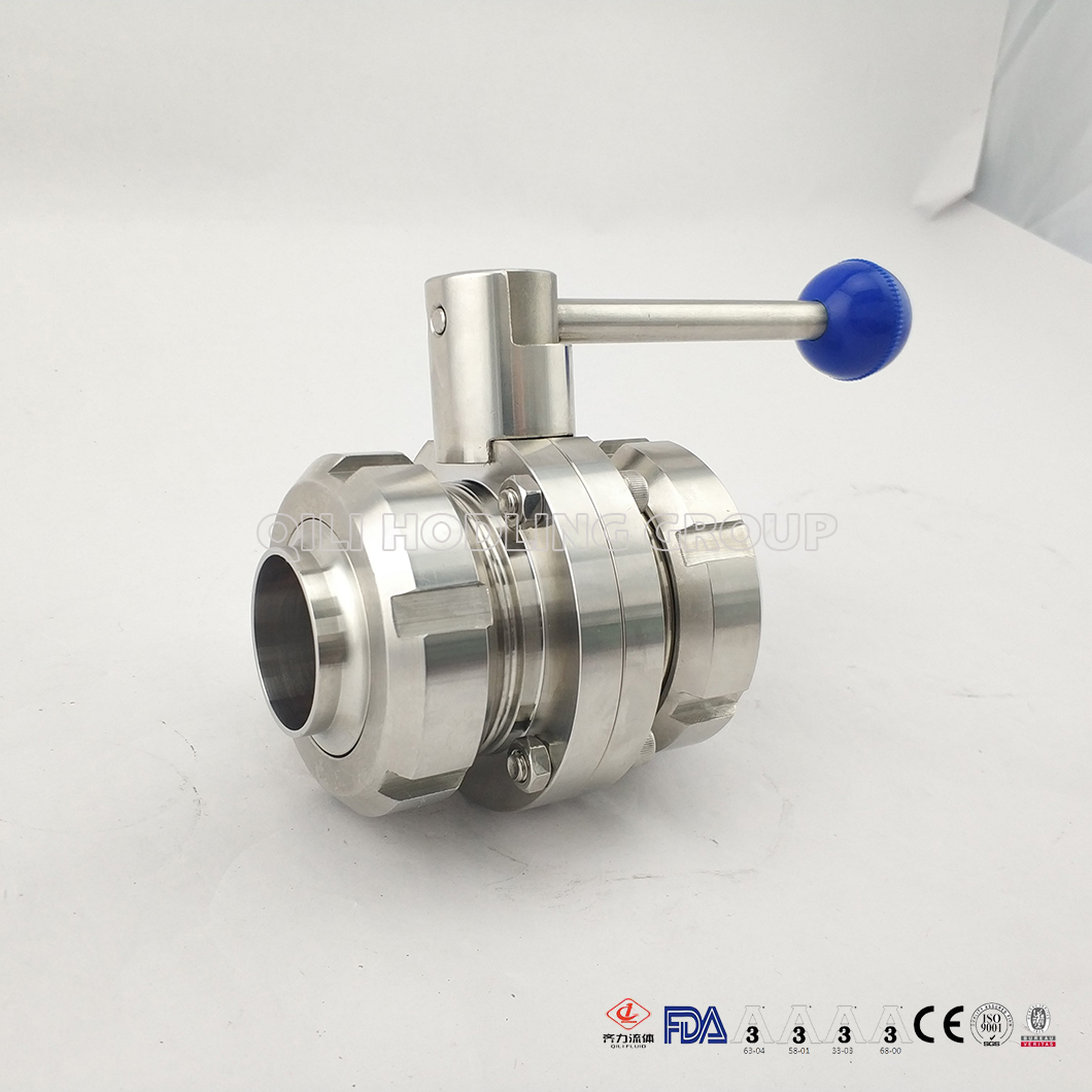 Sanitary Stainless Steel Butterfly Valve with Unions