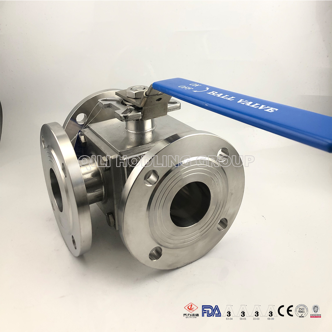 Sanitary Stainless Steel Three Way Clamped Ball Valve Full Port, Flange End ISO5211-Direct Mount Pad