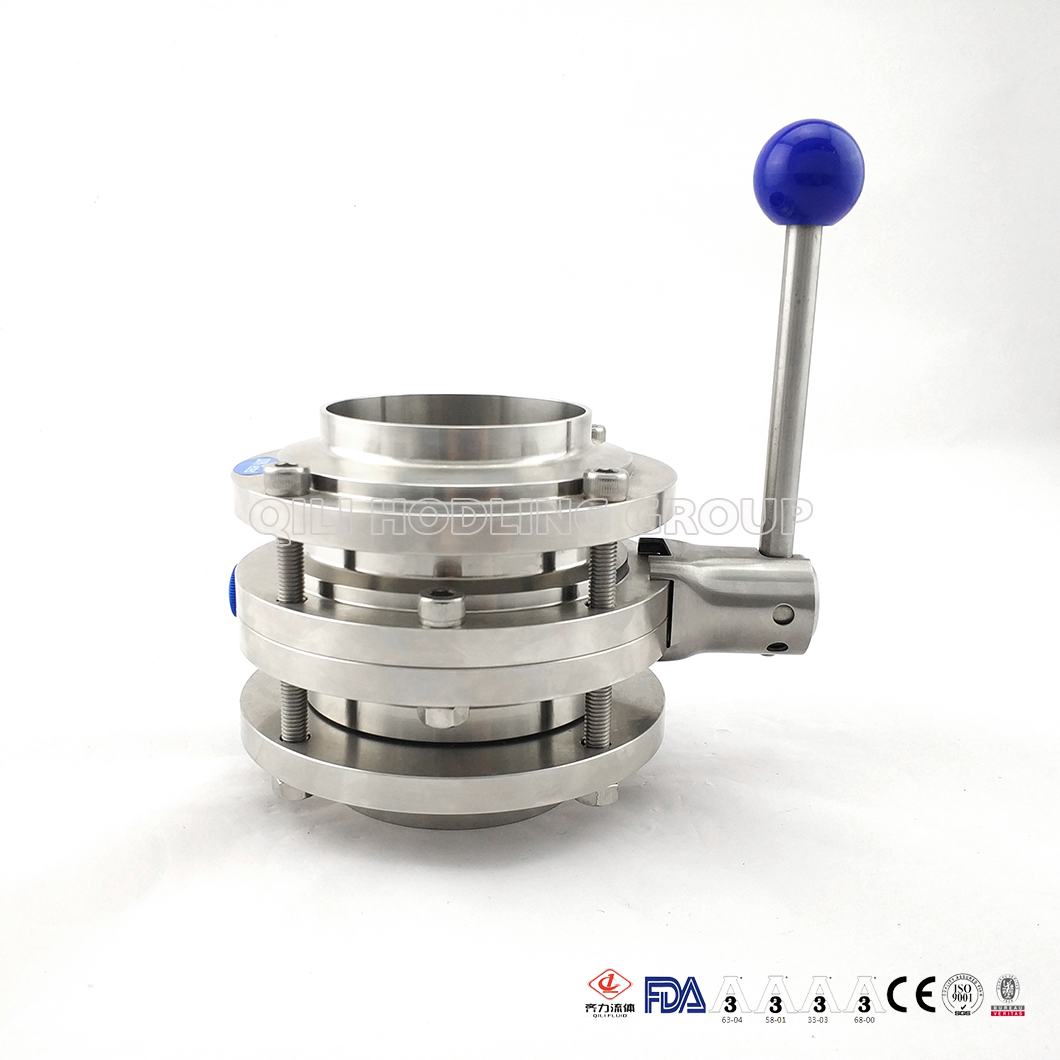 Sanitary Three Pieces 3PCS Type Weld Stainless Steel Butterfly Valve