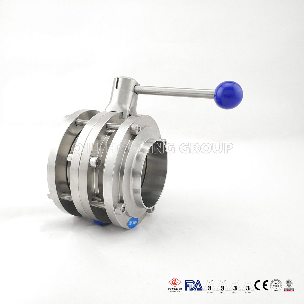 Sanitary Three Pieces 3PCS Type Weld Stainless Steel Butterfly Valve